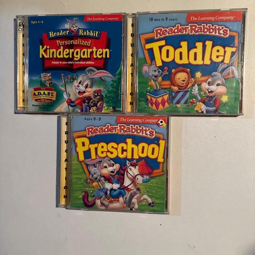 Learning Company CD-Rom Lot Reader Rabbit’s Preschool, Toddler, & Kindergarden